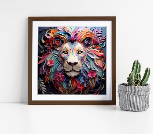 COLOURFUL ABSTRACT LION DECOR CANVAS WALL ART FLOAT EFFECT/FRAME/POSTER PRINT - Picture 4 of 18