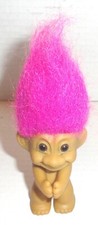 Vintage Russ 3" Tall Troll Doll with Rotating Head Fuchsia Hair Brown Eyes