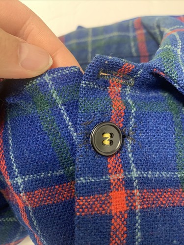 Vintage National Shops Herren Medium Flanellhemd Wolle blau und rot Button Down - Bild 15 von 15