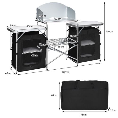 2 IN1 Folding Table Camping Kitchen Storage Aluminum Stand Table Cooking BBQ - Picture 2 of 13