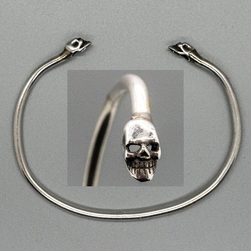 Skull .925 silver torc torque bangle biker viking mjolnir pagan skeleton. - 第 1/5 張圖片