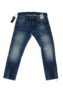 Replay Herren Jeans Anbass - M914  Blau - Top Denim Hose - W31 L32 - Applikation