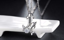 Round Cut Simulated Diamond Dolphin Shape Pendant Chain In 14k White Gold Plated