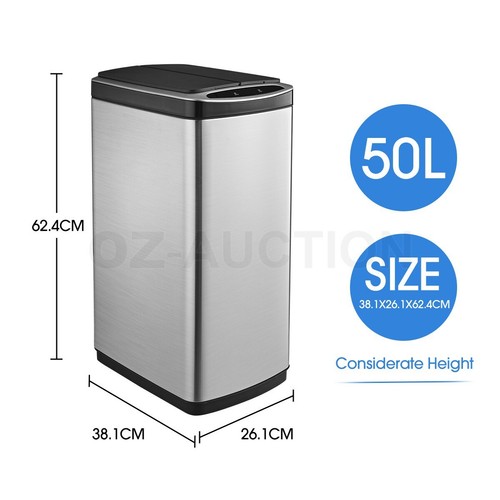 50L Motion Sensor Rubbish Bin Automatic Stainless Steel Waste Trash Can Kitchen - Picture 10 of 12