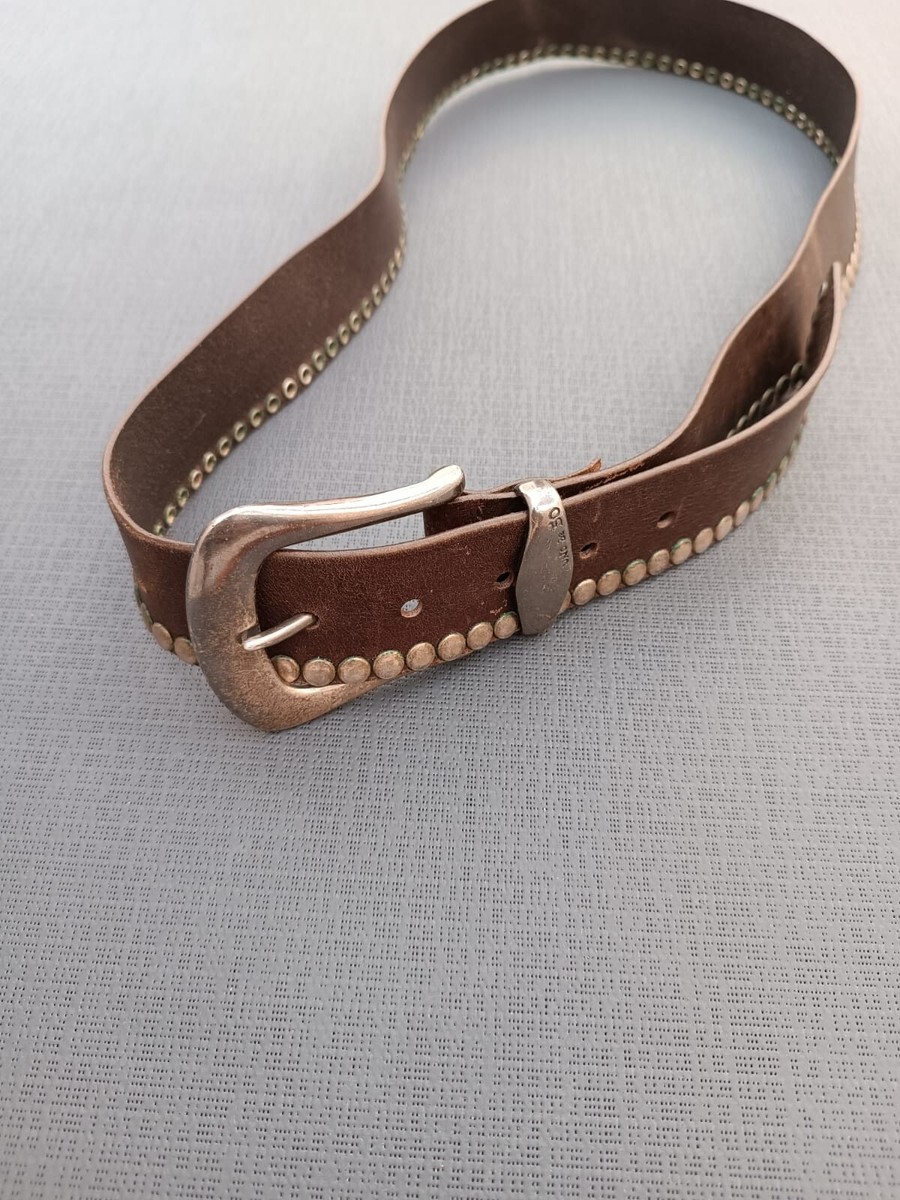 UNO de 50 Engraved Brown Leather Stamped Silver RETIRED Belt  display picture 1