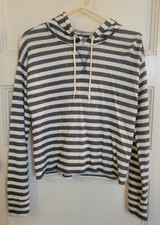 Women's White and Blue Striped Hoodie