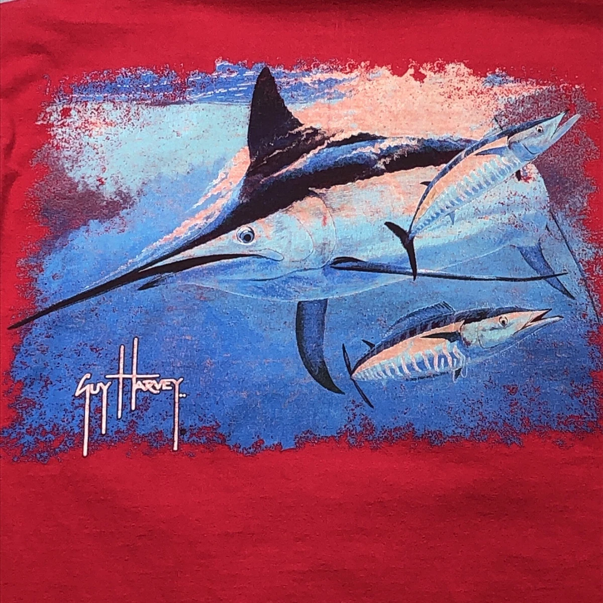 Guy Harvey T Shirt Men's Medium Red Fish Graphic Bluewater Long