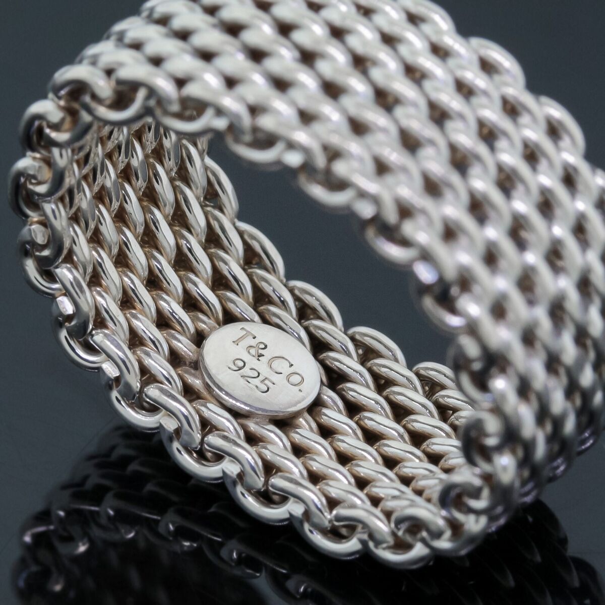 Tiffany & Co. Somerset 10MM Wide Band Mesh Weave Chain Ring Tiffany & Co. Somerset 10MM Wide Band Mesh Weave Chain Ring