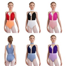 Girls Leotard Skating Ballet Gymnastics Unitard Color Block Jumpsuit Figure