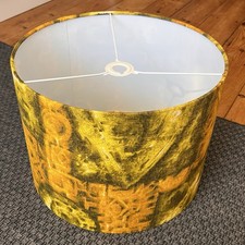 Vintage Abstract Yellow Fabric Large Drum Lamp Shade 40cm Diameter