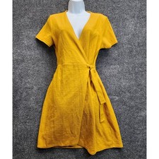 J.Crew Textured Knit Wrap Dress Women M Mustard Yellow Boho Summer Casual V Neck