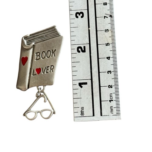 Vintage L Razza Brooch Pin Book Lover Eyeglasses Reading Theme Metal Silver Tone - Picture 5 of 7