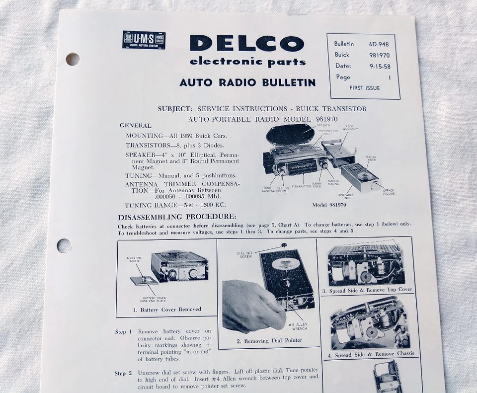 Buick LeSabre Invicta 1959 original GM autoportátil radio información de servicio 59 nuevo en stock Foto 2 de 4