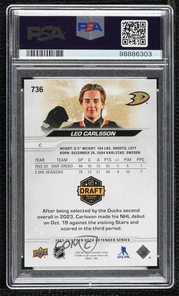 2023 Extended Series Speckled Rainbow Foil Leo Carlsson PSA 10 GEM MT Rookie RC - Image 2 of 2