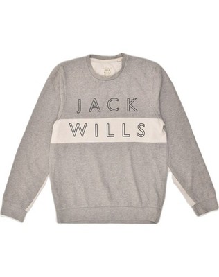 JACK WILLS Herren Grafik Sweatshirt Pullover Medium Grau Baumwolle FT15