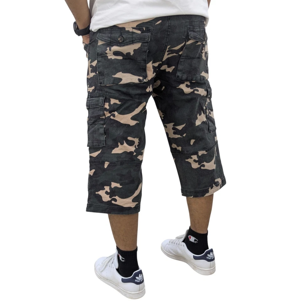 Hombre Cargo Pantalones Cortos Chinos 3/4 Camuflaje Multibolsillos Tres Cuartos - Imagen 2 de 4