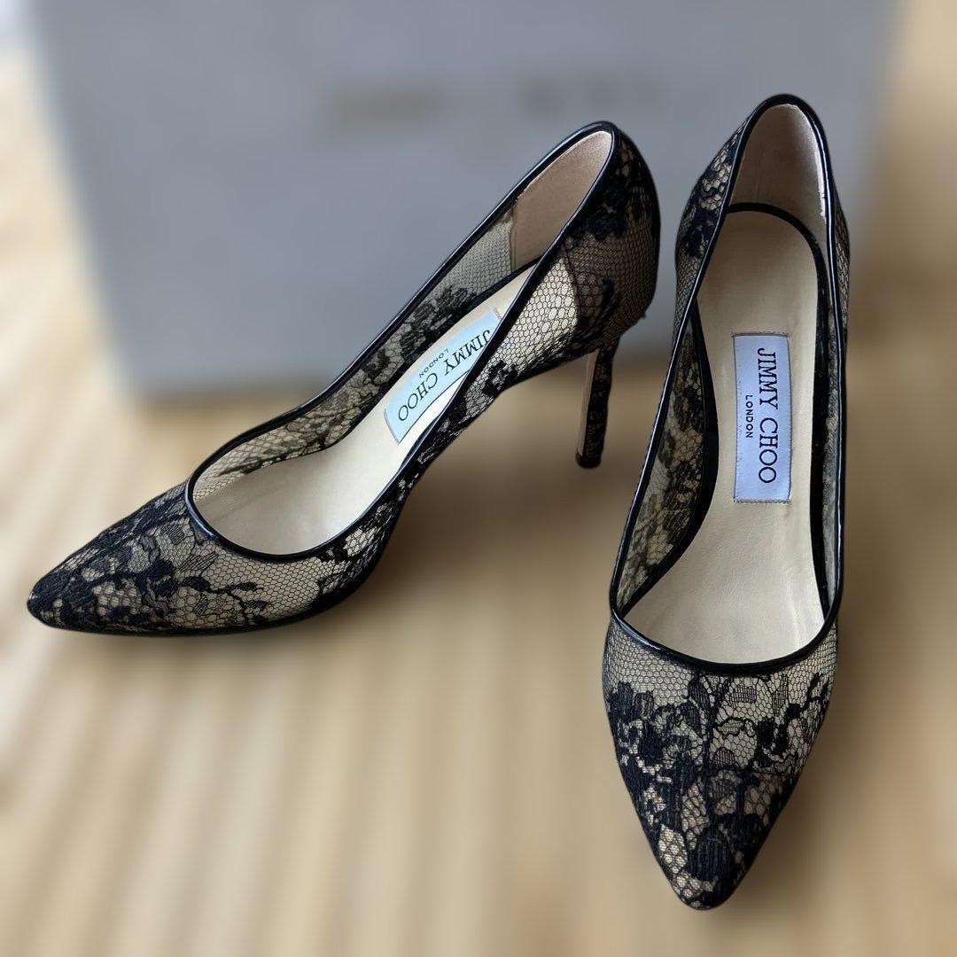Jimmy Choo Romy 85 Lace Heels Black Pointed Toe Pumps Size 36