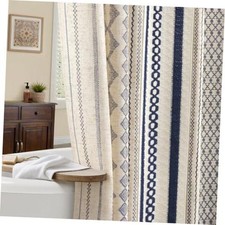 Nave Blue Boho Linen Shower Curtain,72" W x 72" L 72" Wx72 L Navy