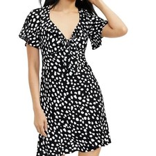 NWT LOFT Womens XS Black White Polka Dot Tie Front Pin-up Retro Style Dress