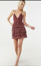 Forever 21 Wine Metallic Tiered Cami Dress Large L NWT