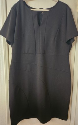 Chicwe Women's Stretch Notch Neck Work Dress Black Plus Size 2X LBD EUC Business