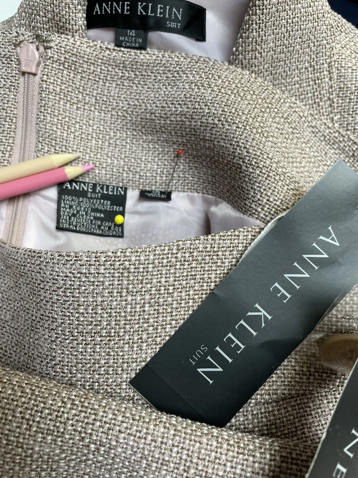 NUEVO $380 Traje Falda Anne Klein Talla 14 Se Ajusta Como 12 Conjunto de Dos Piezas Bolsillos Rosa Foto 2 de 4