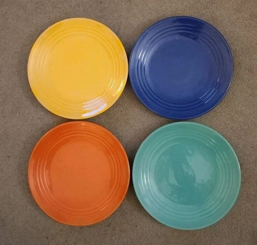 Lot Of 4 Vintage Bauer Ring Ware Dinner Plates 11”  Los Angeles USA Four Colors