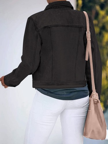 Chaqueta Abrigo Mujer Clásica Informal Mangas Largas - Básica Abotonada Trucker J... - Imagen 2 de 9