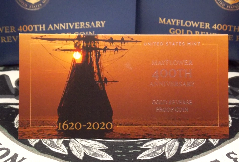 2020 "W" $10 Reverse Proof *MAYFLOWER* 400th Ann 1/4oz .9999 Fine Gold Box & COA - Image 4 of 4