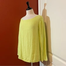Manuelle Guibal Paris Women's 100% True Hemp Chartreuse Lightweight Simple Top