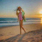VTG 1970s The SunSet Malibu PJ Doll Orig Swimsuit/Sunglasses/Towel #1187 Mattel