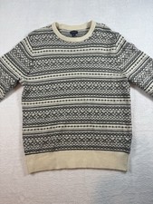 J.Crew Black  Cream Fair Isle Mens Wool L/S Sweater Size Medium