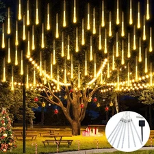 JMEXSUSS Solar Meteor Shower Lights Outdoor- 8 Tube 144 LED Warm White Christmas