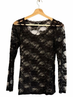 Bozzolo Womens Whimsigoth Black Sheer Lace Top Sz S Dark Coquette Romantic Goth