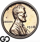 1938 Lincoln Cent Wheat Penny Proof, Lustrous Gem PR++ RD, Flashy Red