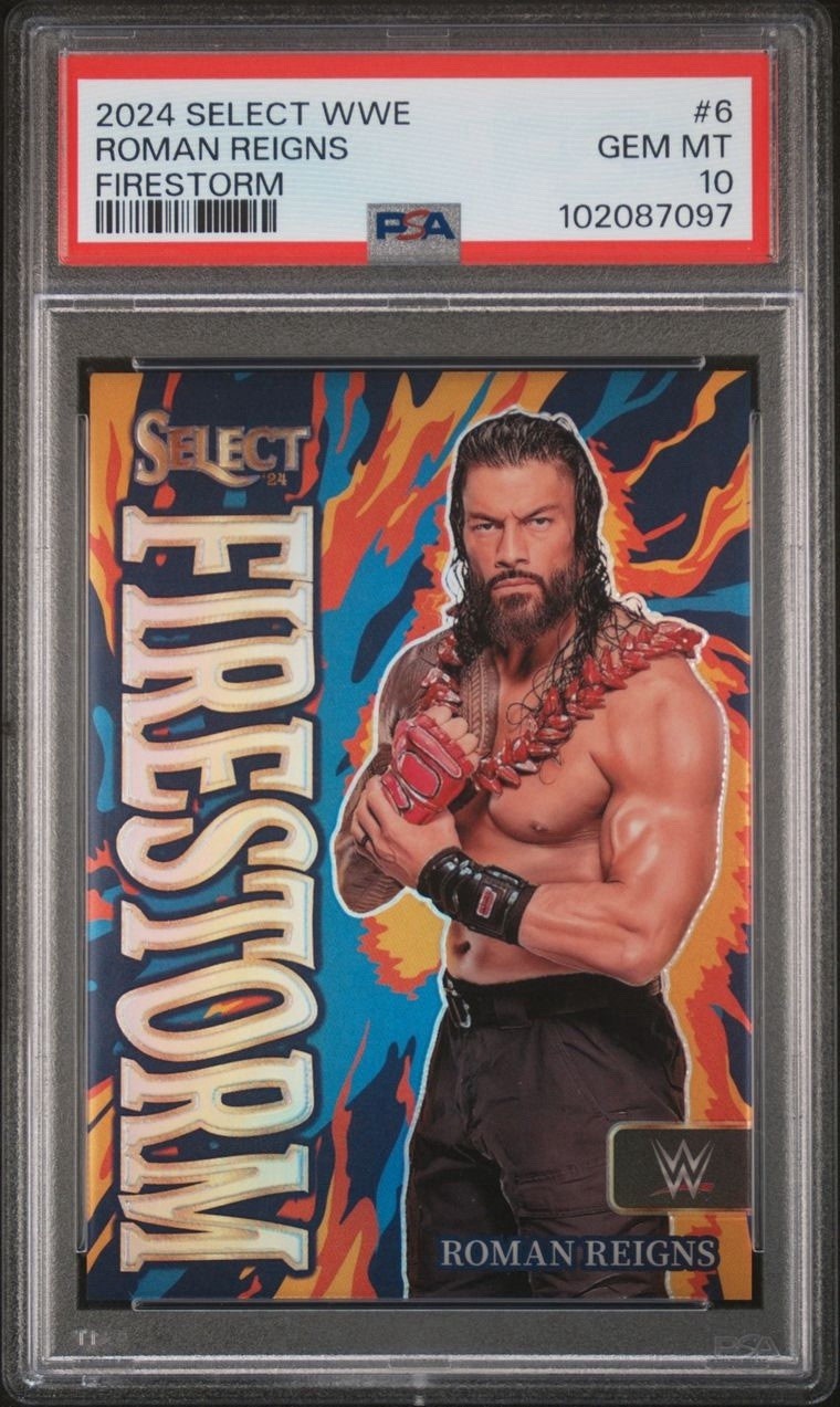 2024 PANINI SELECT WWE ROMAN REIGNS FIRESTORM #6 SSP PSA 10! 💎