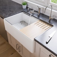 White Smooth Apron Workstation 33" x 20" Single Bowl Fireclay Farm Sink