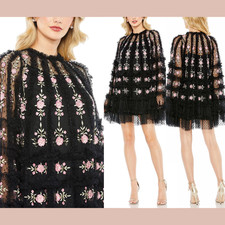 NWT Mac Duggal [ 2 ] 8031 Embroidered Long Flare Sleeve Mesh A-Line Dress S1876