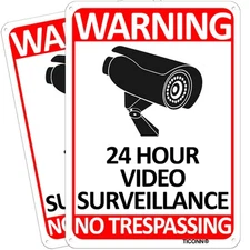 24 Hour Video Surveillance Sign, No Trespassing, 10"x7" Reflective Aluminum