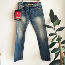 PRPS Mens Japanese Salvage Rambler Denim Jeans 34X35 Slim Distressed Medium Wash
