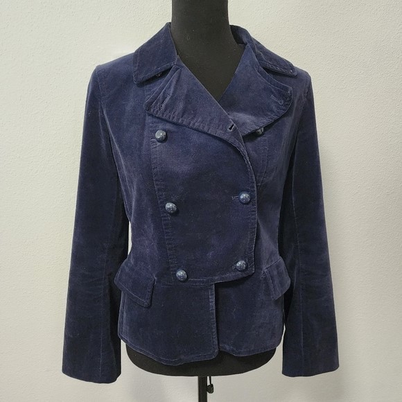 Talbots Navy Blue Velvet Military Button Up Blazer Jacket