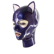 Cosplay Latex Violet Hood Mask with Ear Party Wear Rubber Mask Club Wear 0.4mm