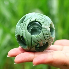 5cm Natural dushan jade ball Quartz Crystal Carved Ling Long ball Reiki decor 1x