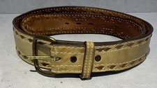 Vintage Nocona Leather Whipstitch Western Belt Brass Buckle B-565 Size 34