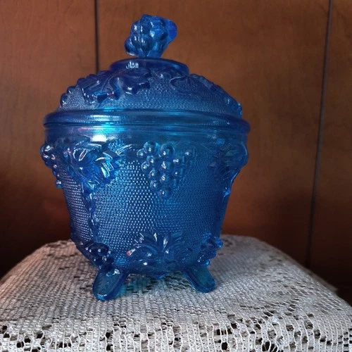Vintage 1950s "Jeanette Glass" Cobalt Blue CANDY DISH Harvest Grape Trinket Bowl