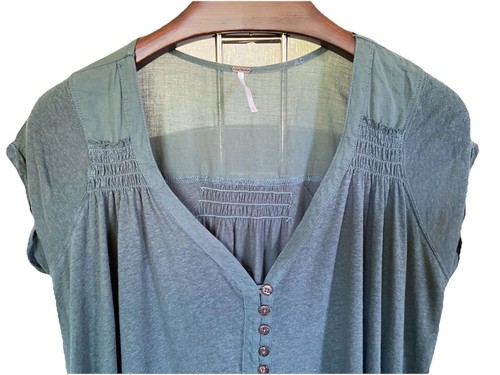 Free People Oversized Highland Tee T-Shirt Button Front Army Green Medium - Picture 5 of 17