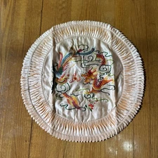 VTG Chinese Dragon Needlepoint Light Pink/ Peachy pillow case Silky 17" Dia