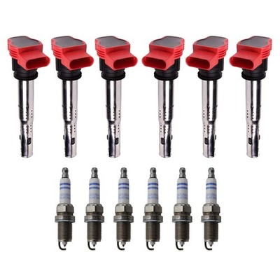 Eldor 6 Ignition Coils Bosch Platinum Spark Plugs Kit for A4 A5 Quattro Q5 S5