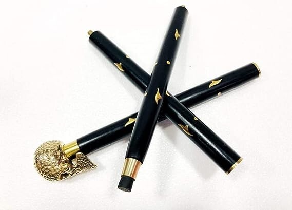 Solid Brass Skull Head Designer Handle Black Wood… - image 4