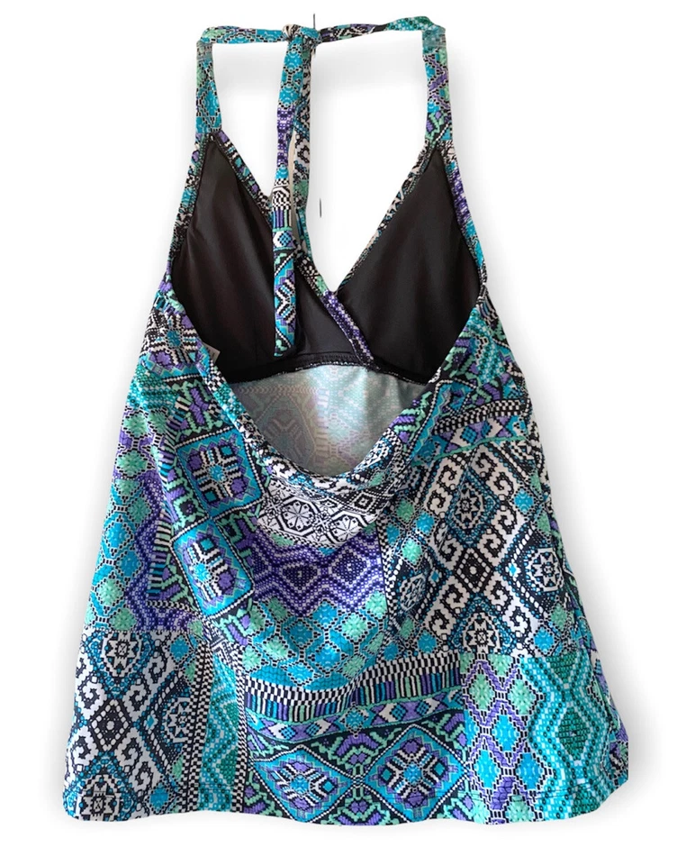 Nuevo con etiquetas Top de natación Mossimo para mujer azul aguamarina púrpura negro blanco halter pequeño Foto 2 de 4